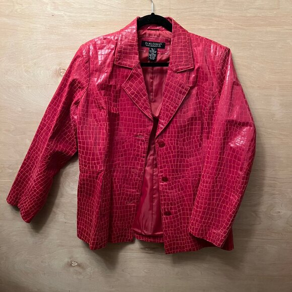 vintage dialogue croc embossed genuine leather blazer red large - Picture 9 of 10